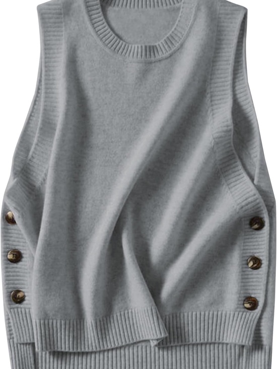 Sweaters - Women's Side-Button Sleeveless Sweater Vest in Taupe